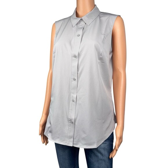 Eddie Bauer Womens X-Large Stretch Gray Button Front Sleeveless Tech Shirt New - Picture 3 of 10